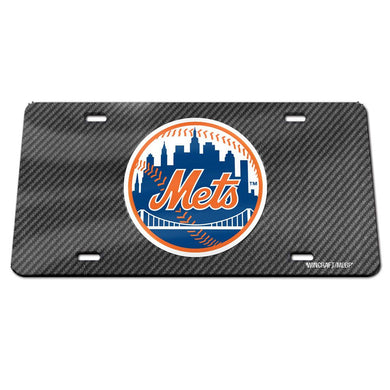 New York Mets Carbon Fiber Chrome License Plate
