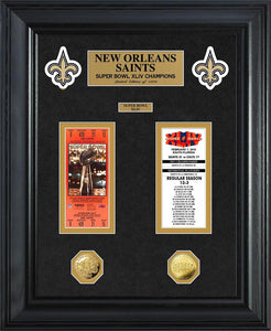 New Orleans Saints Deluxe Super Bowl Ticket and Game Coin Collection Framed